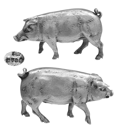 Sterling Silver Pig Pill Box  1902